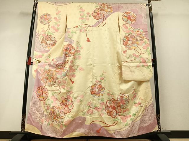 平和屋着物●豪華振袖　駒刺繍　草花文　金糸　金彩　正絹　逸品　AABM8625fy