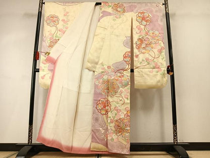 平和屋着物●豪華振袖　駒刺繍　草花文　金糸　金彩　正絹　逸品　AABM8625fy
