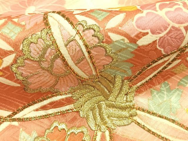 平和屋着物●豪華振袖　駒刺繍　草花文　金糸　金彩　正絹　逸品　AABM8625fy