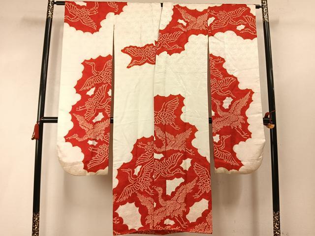 平和屋着物●振袖用長襦袢　袷　絞り　飛鶴文　正絹　逸品　AABM8626fy
