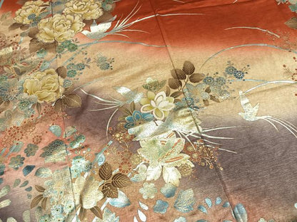 平和屋着物●豪華振袖　花鳥文　暈し染め　金銀彩　正絹　逸品　AABM8627fy