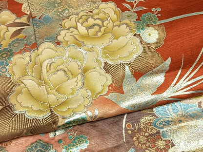 平和屋着物●豪華振袖　花鳥文　暈し染め　金銀彩　正絹　逸品　AABM8627fy