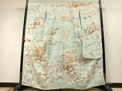 平和屋着物●豪華振袖　作家物　駒刺繍　御所車花文　金彩　正絹　逸品　AABM8628fy