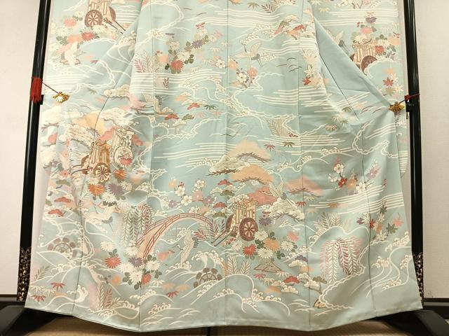 平和屋着物●豪華振袖　作家物　駒刺繍　御所車花文　金彩　正絹　逸品　AABM8628fy