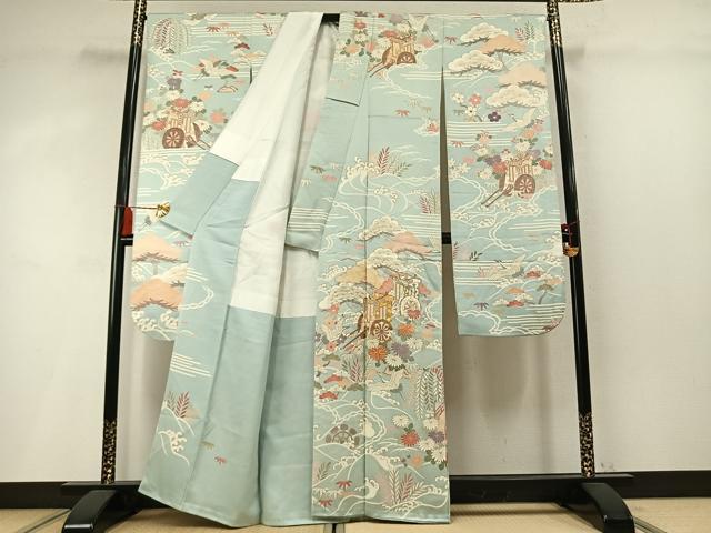 平和屋着物●豪華振袖　作家物　駒刺繍　御所車花文　金彩　正絹　逸品　AABM8628fy