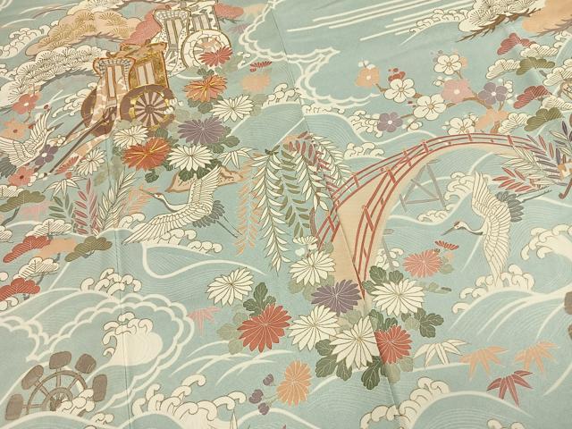 平和屋着物●豪華振袖　作家物　駒刺繍　御所車花文　金彩　正絹　逸品　AABM8628fy