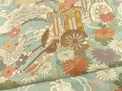 平和屋着物●豪華振袖　作家物　駒刺繍　御所車花文　金彩　正絹　逸品　AABM8628fy