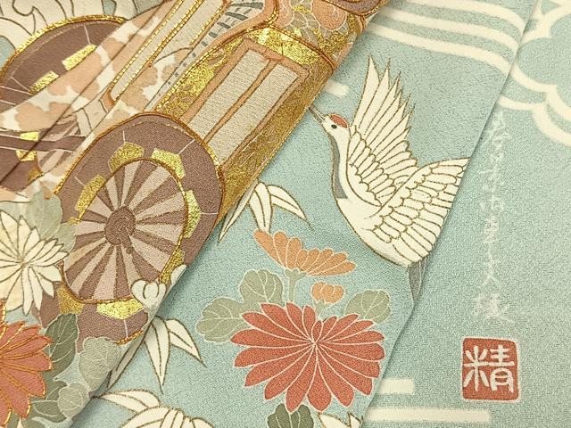 平和屋着物●豪華振袖　作家物　駒刺繍　御所車花文　金彩　正絹　逸品　AABM8628fy