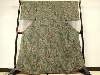 平和屋着物●上質な小紋　吉祥花鳥文　鬼しぼ縮緬　正絹　逸品　AABM8630fy