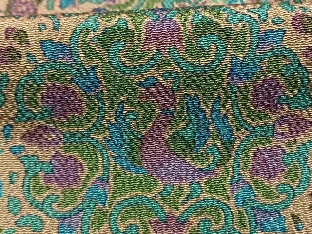 平和屋着物●上質な小紋　吉祥花鳥文　鬼しぼ縮緬　正絹　逸品　AABM8630fy