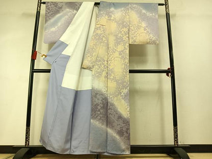平和屋着物●日展作家　山本唯与志　レリーフ染　訪問着　枝葉文　シルエット　暈し染め　正絹　逸品　AABM8635fy