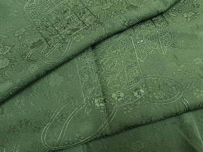 平和屋着物●中国三大刺繍　スワトウ刺繍　汕頭刺繍　総刺繍　無地絵羽訪問着　貝桶花文　老竹色　正絹　逸品　AABM8648fy