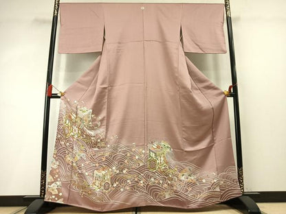 平和屋着物●豪華色留袖　駒刺繍　御所車扇面花文　金彩　正絹　逸品　AABM8651fy