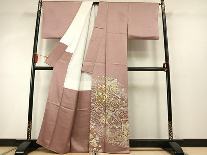 平和屋着物●豪華色留袖　駒刺繍　御所車扇面花文　金彩　正絹　逸品　AABM8651fy