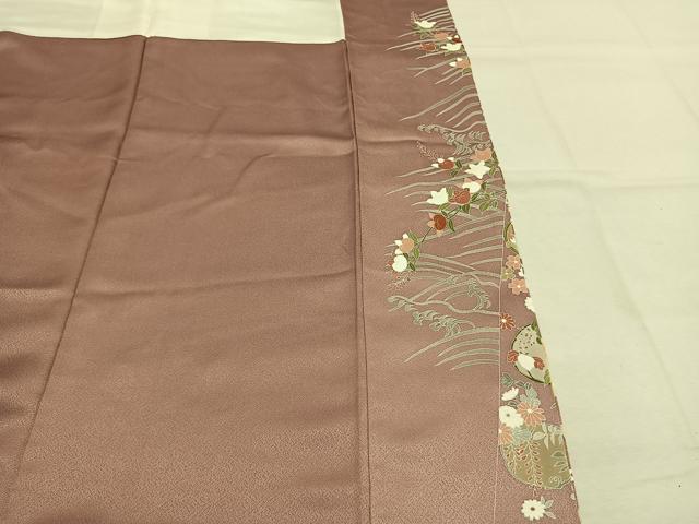 平和屋着物●豪華色留袖　駒刺繍　御所車扇面花文　金彩　正絹　逸品　AABM8651fy