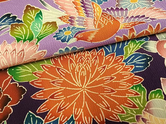 平和屋着物●豪華振袖　型染め　花鳥文　暈し染め　正絹　逸品　AABM8652fy