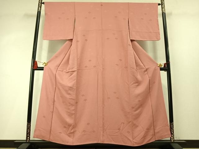 平和屋着物●上質な色無地　刺繍　扇地紋　薄紅色　正絹　逸品　未使用　AABM8653fy