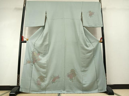 平和屋着物●中国三大刺繍　スワトウ刺繍　汕頭刺繍　総刺繍　訪問着　草花文　金糸　正絹　逸品　AABM8655fy