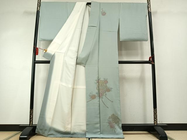 平和屋着物●中国三大刺繍　スワトウ刺繍　汕頭刺繍　総刺繍　訪問着　草花文　金糸　正絹　逸品　AABM8655fy