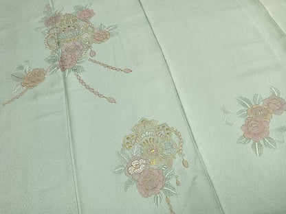 平和屋着物●中国三大刺繍　スワトウ刺繍　汕頭刺繍　総刺繍　訪問着　草花文　金糸　正絹　逸品　AABM8655fy