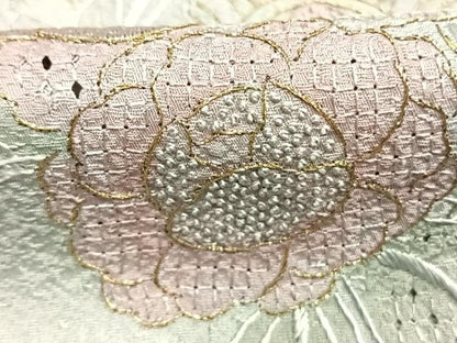 平和屋着物●中国三大刺繍　スワトウ刺繍　汕頭刺繍　総刺繍　訪問着　草花文　金糸　正絹　逸品　AABM8655fy