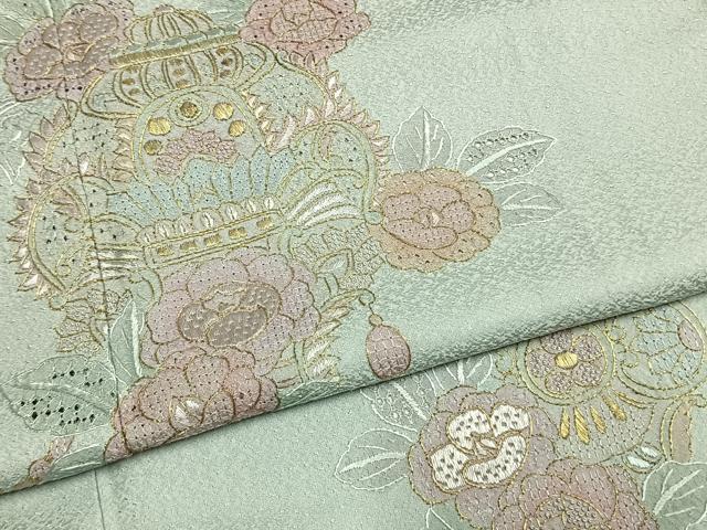 平和屋着物●中国三大刺繍　スワトウ刺繍　汕頭刺繍　総刺繍　訪問着　草花文　金糸　正絹　逸品　AABM8655fy