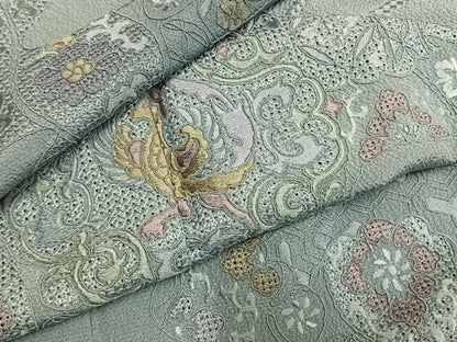 平和屋着物●中国三大刺繍　スワトウ刺繍　汕頭刺繍　総刺繍　訪問着　吉祥花鳥文　暈し染め　やまと誂製　正絹　逸品　AABM8656fy