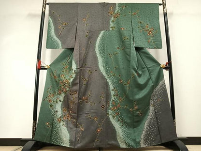 平和屋着物●訪問着　絞り　草花文　金彩　やまと誂製　正絹　逸品　AABM8658fy