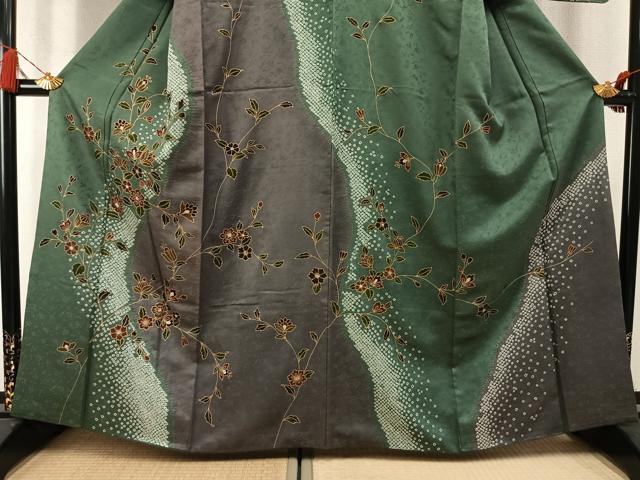 平和屋着物●訪問着　絞り　草花文　金彩　やまと誂製　正絹　逸品　AABM8658fy