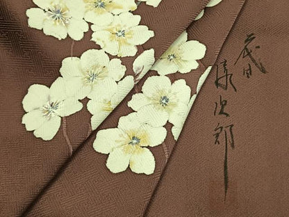 平和屋着物●二代目清次郎　手描き　訪問着　枝花文　正絹　逸品　AABM8667fy