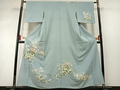 平和屋着物●訪問着　友禅　作家物　草花文　三越扱い　正絹　逸品　AABM8668fy