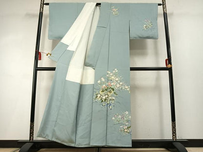 平和屋着物●訪問着　友禅　作家物　草花文　三越扱い　正絹　逸品　AABM8668fy