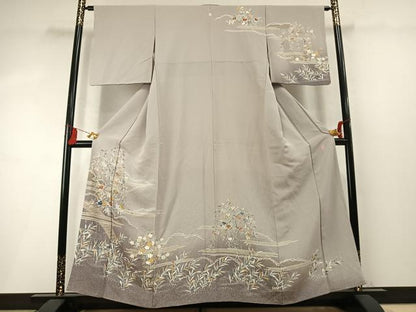 平和屋着物●訪問着　作家物　駒刺繍　草花文　暈し染め　金彩　正絹　逸品　AABM8669fy