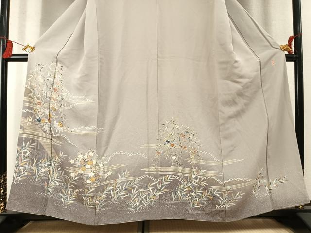 平和屋着物●訪問着　作家物　駒刺繍　草花文　暈し染め　金彩　正絹　逸品　AABM8669fy