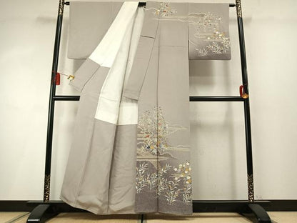 平和屋着物●訪問着　作家物　駒刺繍　草花文　暈し染め　金彩　正絹　逸品　AABM8669fy