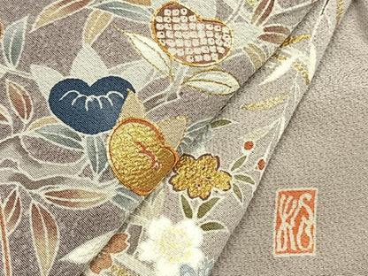 平和屋着物●訪問着　作家物　駒刺繍　草花文　暈し染め　金彩　正絹　逸品　AABM8669fy
