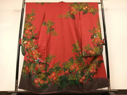 平和屋着物●豪華振袖　花鳥文　暈し染め　金彩　正絹　逸品　AABM8670fy