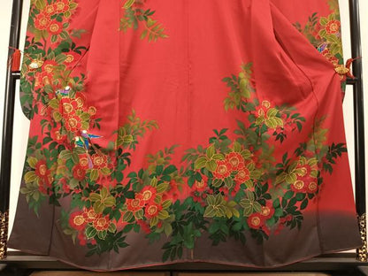 平和屋着物●豪華振袖　花鳥文　暈し染め　金彩　正絹　逸品　AABM8670fy