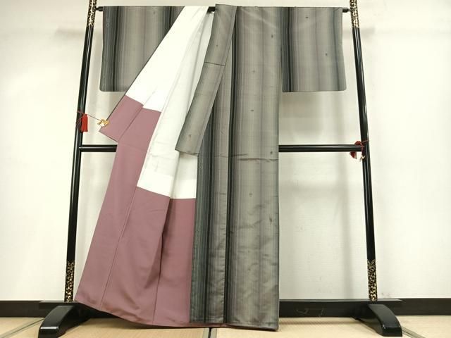 平和屋着物●上質な紬　総刺繍　幾何学文様　正絹　逸品　AABM8677fy