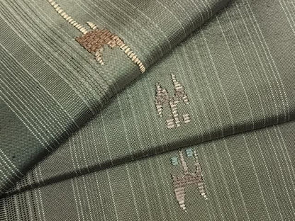 平和屋着物●上質な紬　総刺繍　幾何学文様　正絹　逸品　AABM8677fy