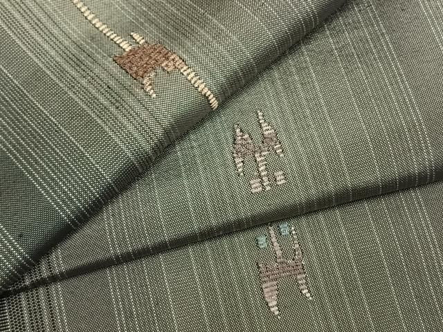 平和屋着物●上質な紬　総刺繍　幾何学文様　正絹　逸品　AABM8677fy