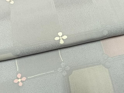 平和屋着物●上質な小紋　地紋起こし　市松花文　正絹　逸品　AABM8680fy