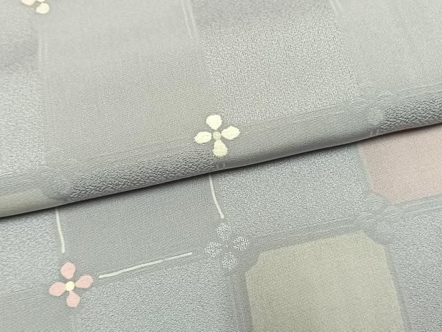 平和屋着物●上質な小紋　地紋起こし　市松花文　正絹　逸品　AABM8680fy
