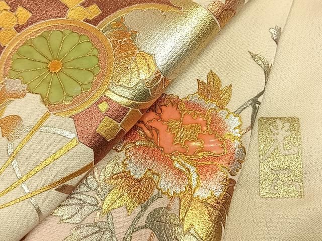 平和屋着物●金彩友禅　卓越技能者・名工・和田光正　訪問着　螺鈿　扇面花文　暈し染め　金銀彩　正絹　逸品　AABM8683fy