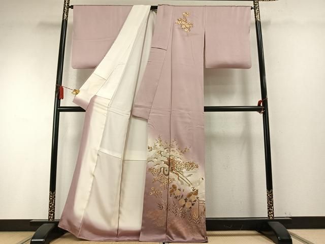 平和屋着物●金彩友禅　卓越技能者・名工・和田光正　訪問着　御所車枝梅松花文　暈し染め　金彩　正絹　逸品　AABM8685fy