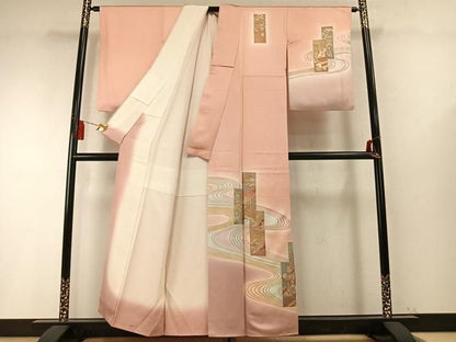 平和屋着物●金彩友禅　卓越技能者・名工・和田光正　訪問着　色紙風景花鳥文　暈し染め　金銀彩　正絹　逸品　AABM8689fy