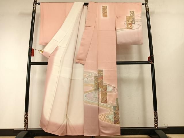 平和屋着物●金彩友禅　卓越技能者・名工・和田光正　訪問着　色紙風景花鳥文　暈し染め　金銀彩　正絹　逸品　AABM8689fy