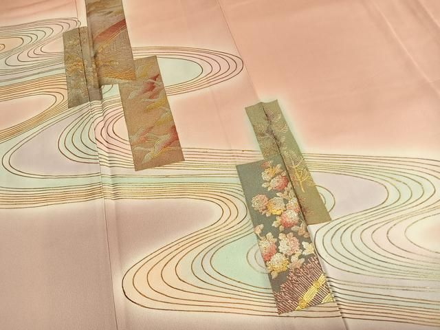 平和屋着物●金彩友禅　卓越技能者・名工・和田光正　訪問着　色紙風景花鳥文　暈し染め　金銀彩　正絹　逸品　AABM8689fy