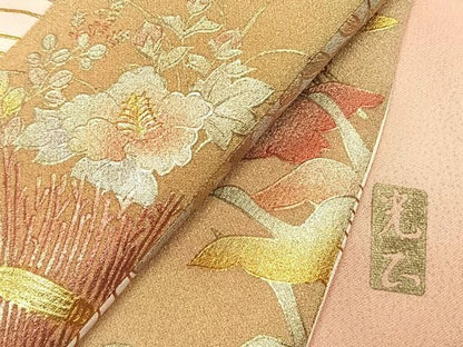 平和屋着物●金彩友禅　卓越技能者・名工・和田光正　訪問着　色紙風景花鳥文　暈し染め　金銀彩　正絹　逸品　AABM8689fy