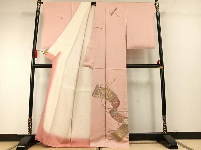 平和屋着物●金彩友禅　卓越技能者・名工・和田光正　訪問着　巻物　源氏車花文　金銀彩　正絹　逸品　AABM8690fy